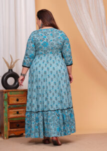 Blue Printed Cotton Anarkali Wrap Style Kurta - Image 5